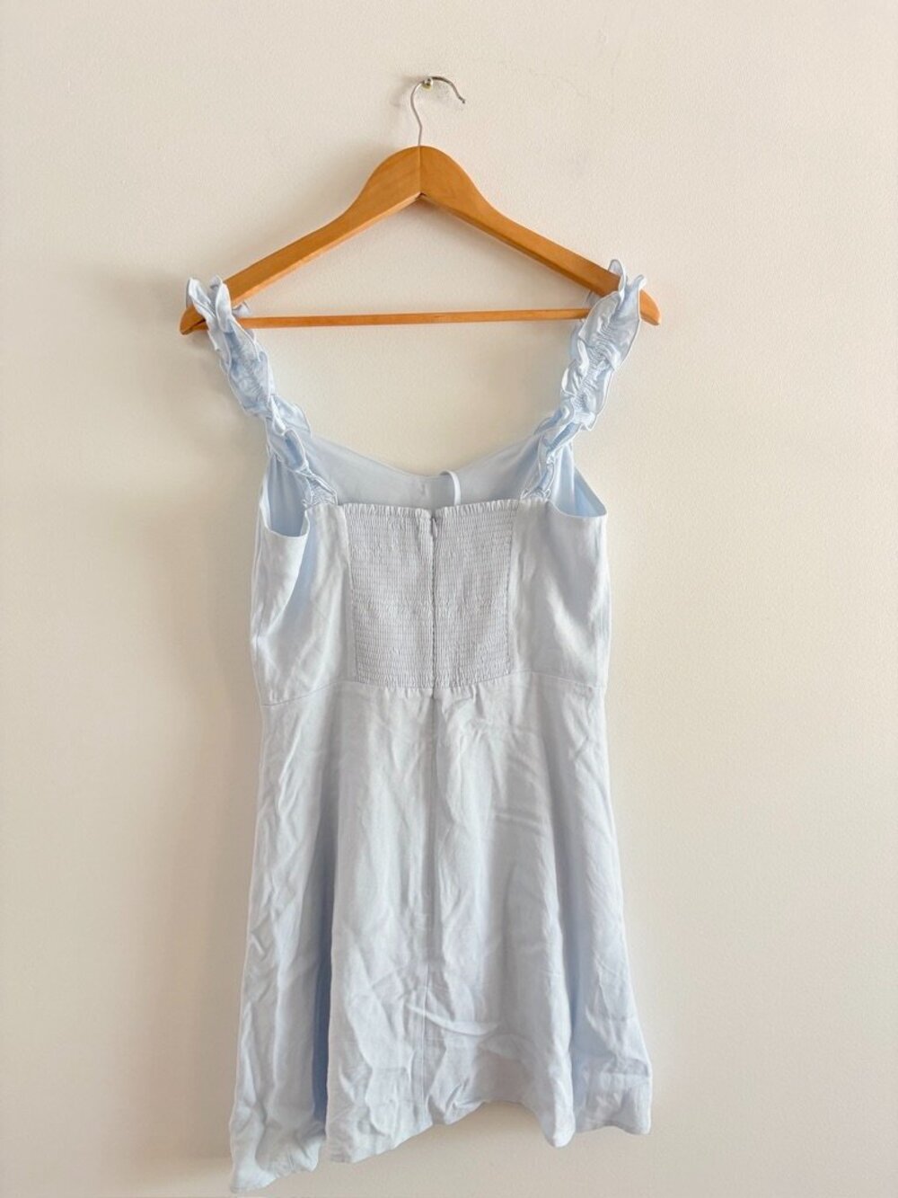 Aritzia Sunda Best Flirt Mini Dress Ruffle Strap Feminine Light Blue Size 6 - Picture 5 of 7